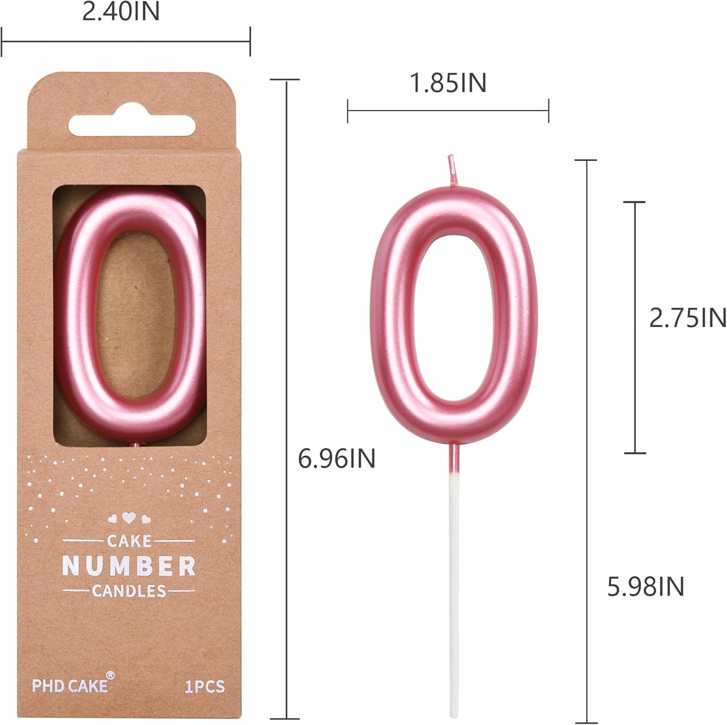 PHD CAKE 2.76 inch Classical Pink 0 Number Birthday Candles, Pink Number Candles, Cake Number Candles, Party Celebration