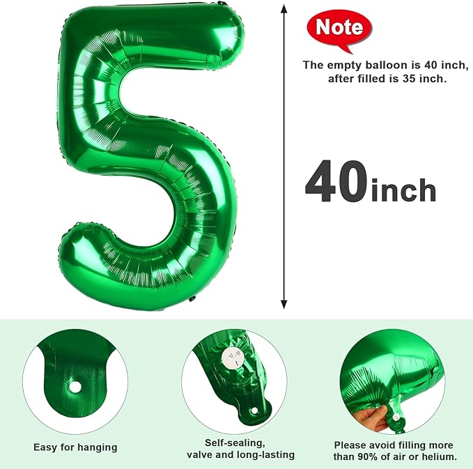 Balloon Numbers 40 Inch 5 Ballon for 5th Birthday Decorations, 15 25 35 50 Big Dark Green Number Balloons for Wedding Photo Shoot Party Decor