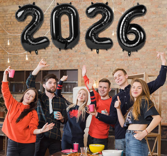 2026 Balloon - Black Birthday Number Balloons, 40 Inch Large Foil Balloons for Men Women Boys Girls Black Themed Birthday Decorations,Number 2026 Balloon
