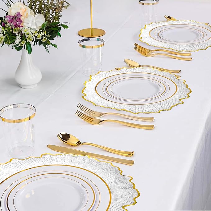 MAONAME 13" Clear Charger Plates, Round Reef Chargers for Dinner Plates, Plastic Plate Chargers for Table Setting, Wedding Decor, Set of 8
