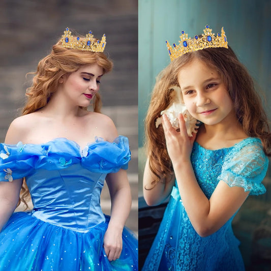 Didder Royal Blue Gold Princess Crown Birthday Tiara Prom Queen Tiaras and Crowns for Women and Girls Halloween Costume Headpiece Hair Accessories