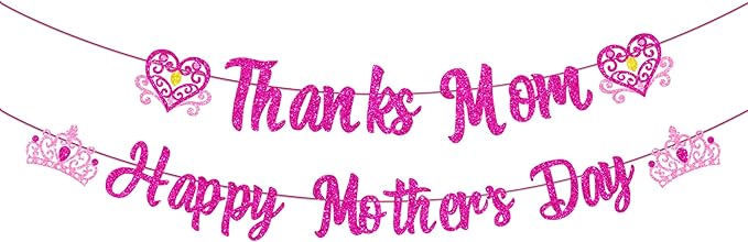 Happy Mother's Day Banner Set Decoration for Mother's Day Party Decorations Backdrop Garland for Mom Mother's Day Glitter Garland Photo Props (Pink-New-2)