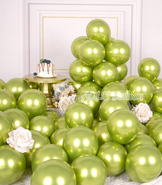AULE Metallic Lime Green Balloons 5 inch 50 Pcs Neon Green Latex Balloons Chrome Helium Shiny Thicken Balloon Perfect Party Decoration for Wedding Birthday Baby Shower Graduation Christmas Carnival
