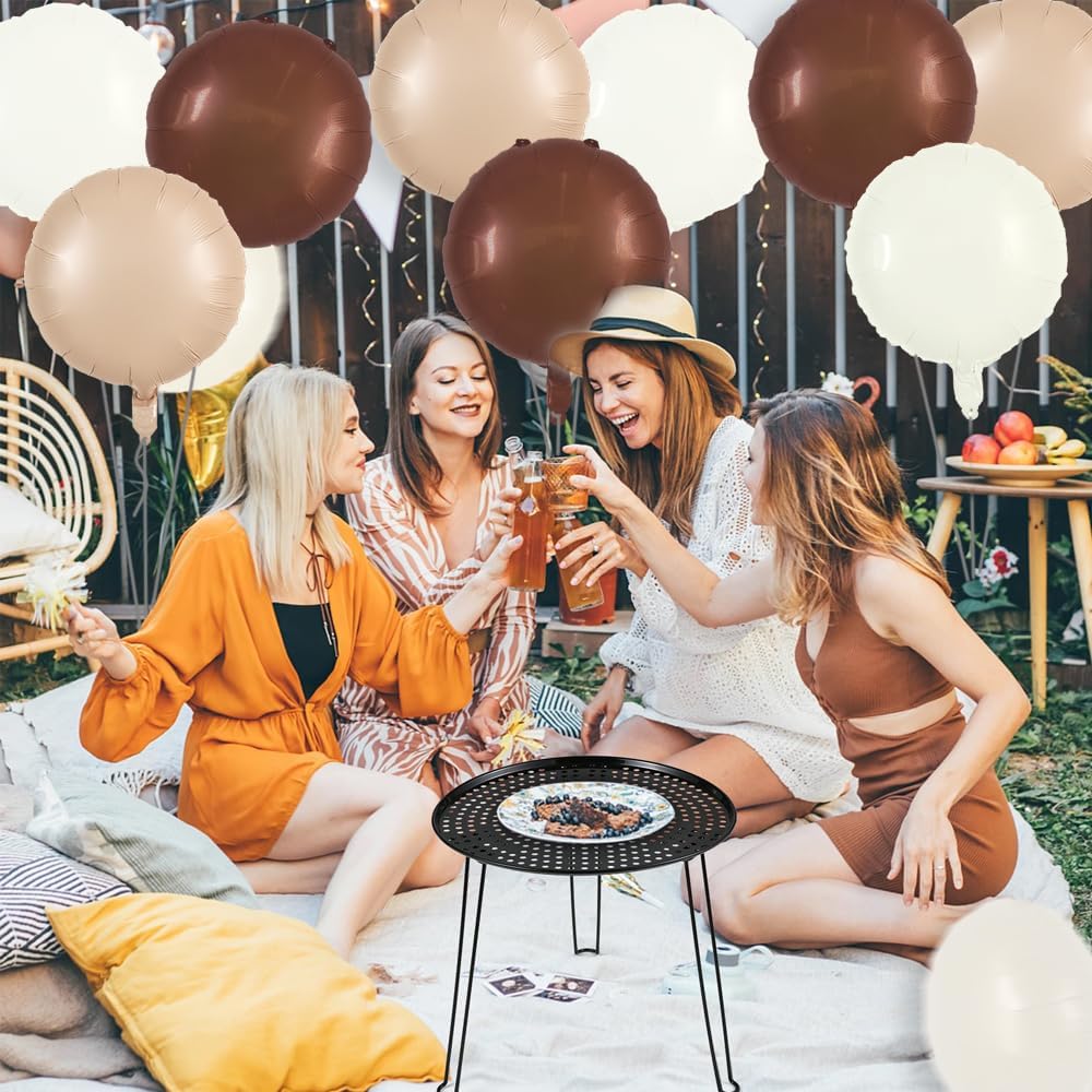 TONIFUL 30Pcs 18 Inch Large Cream White Round Shape Foil Balloons Big Brown Circle Helium Ballons for Thanksgiving Birthday Wedding Baby Shower Anniversary Engagement Party Decor Supplies