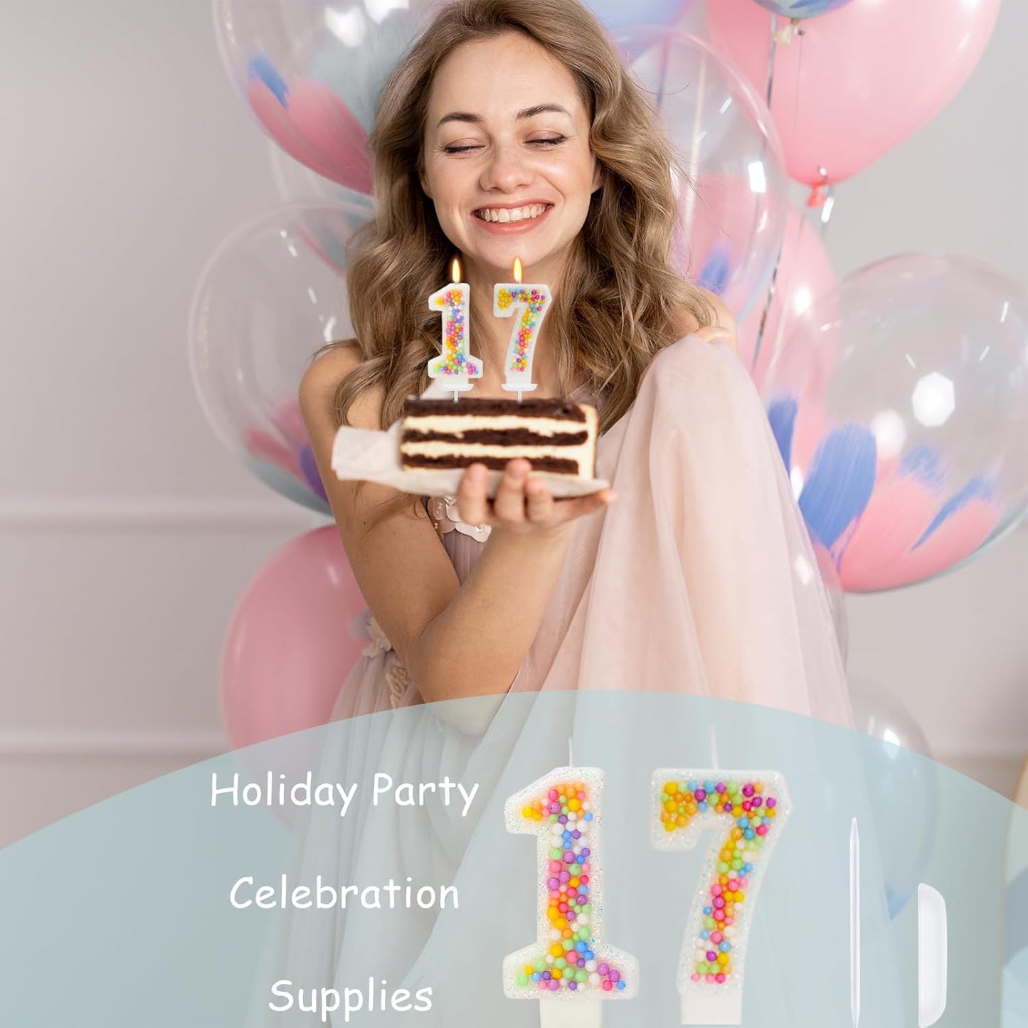 17th Birthday Candle for Cake, Colorful Macaron Numeral Candles for Boys/Girls, Theme Birthday Party Cake Decorations, Cake Topper for Birthday Party Supplies (Number 17)