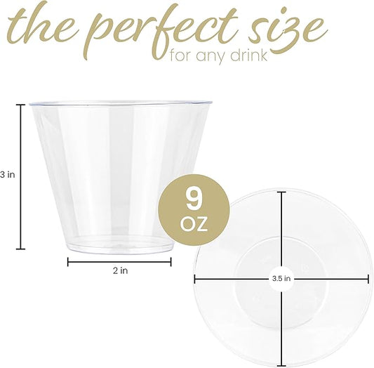 PLASTICPRO 9 oz Disposable Plastic Party Cups,Old fashioned Designed Tumblers, 200 Count, Crystal Clear