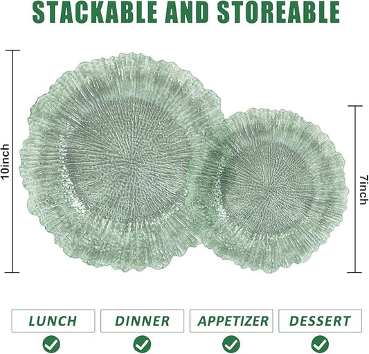 U-QE 60PCS Clear Green Plastic Plates - Green Plates Disposable Heavy Duty - Disposable Plastic Plate for Party, Weddings and Formal Occasions Including 30 Dinner Plate 10" & 30 Appetizer 7"
