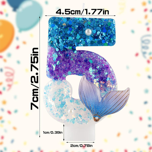 Sparkler 5 Birthday Number Candles,Blue Purple Pearls Mermaid Tail Number Birthday Candles for Girls Women Birthday Cakes Mermaid Themed Birthday Decorations Party Favors Number 5 Candle Cake Topper