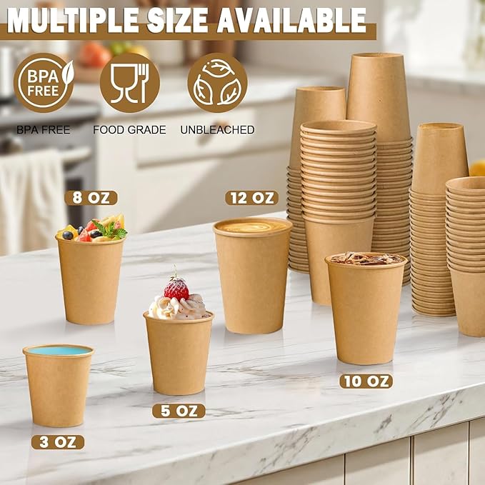 Lamosi 180 Count 16 oz Kraft Paper Cups, Disposable Paper Coffee Cups, 16 Ounce Drinking Cups, Water Cups for Party Picnic Cafe & Bar Use