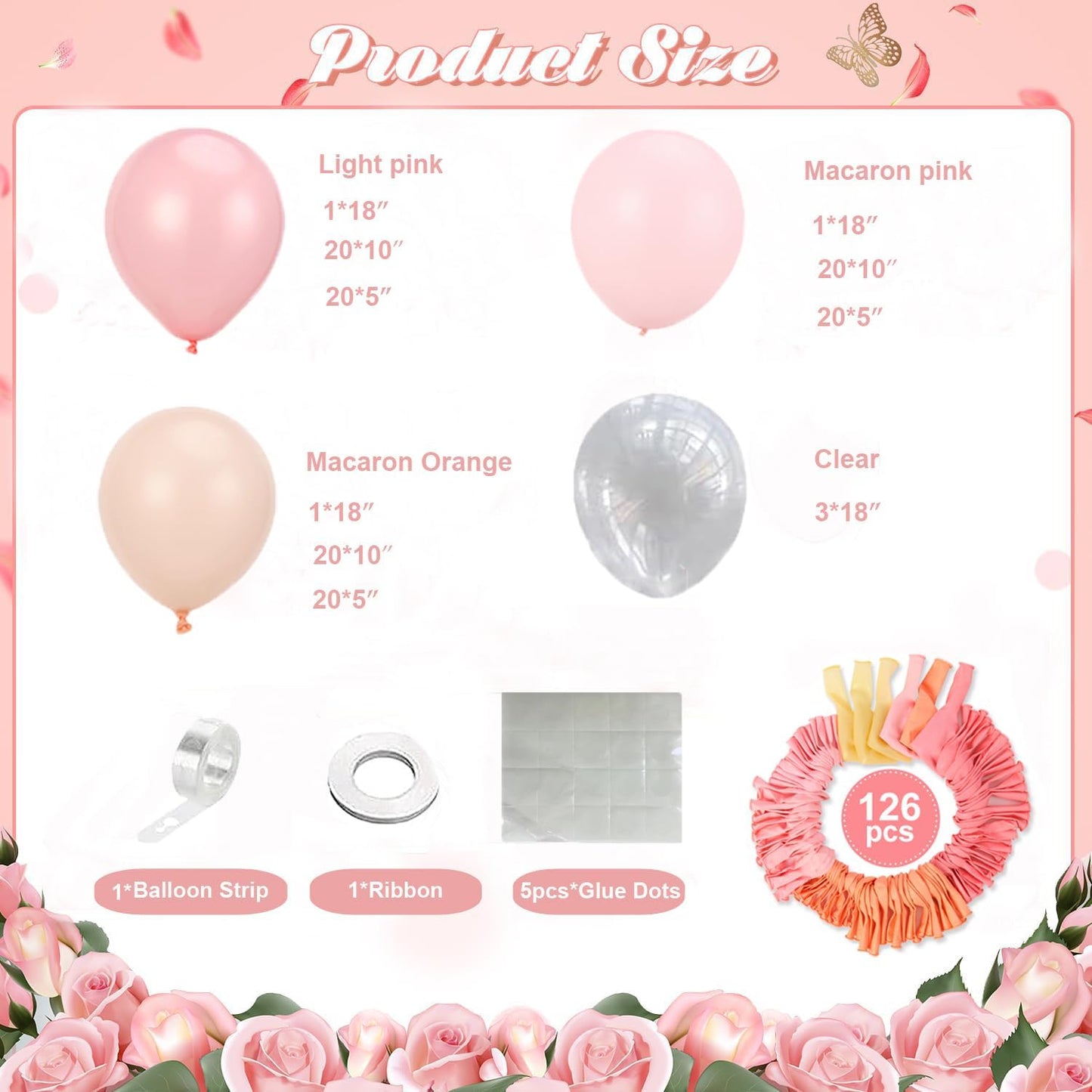 Pink Balloon Arch Kit 126 Pcs Light Pastel Pink Sand Balloon Garland Kit Include Macaron Orange Balloons for Wedding Birthday Baby Shower Gender Reveal Decorations