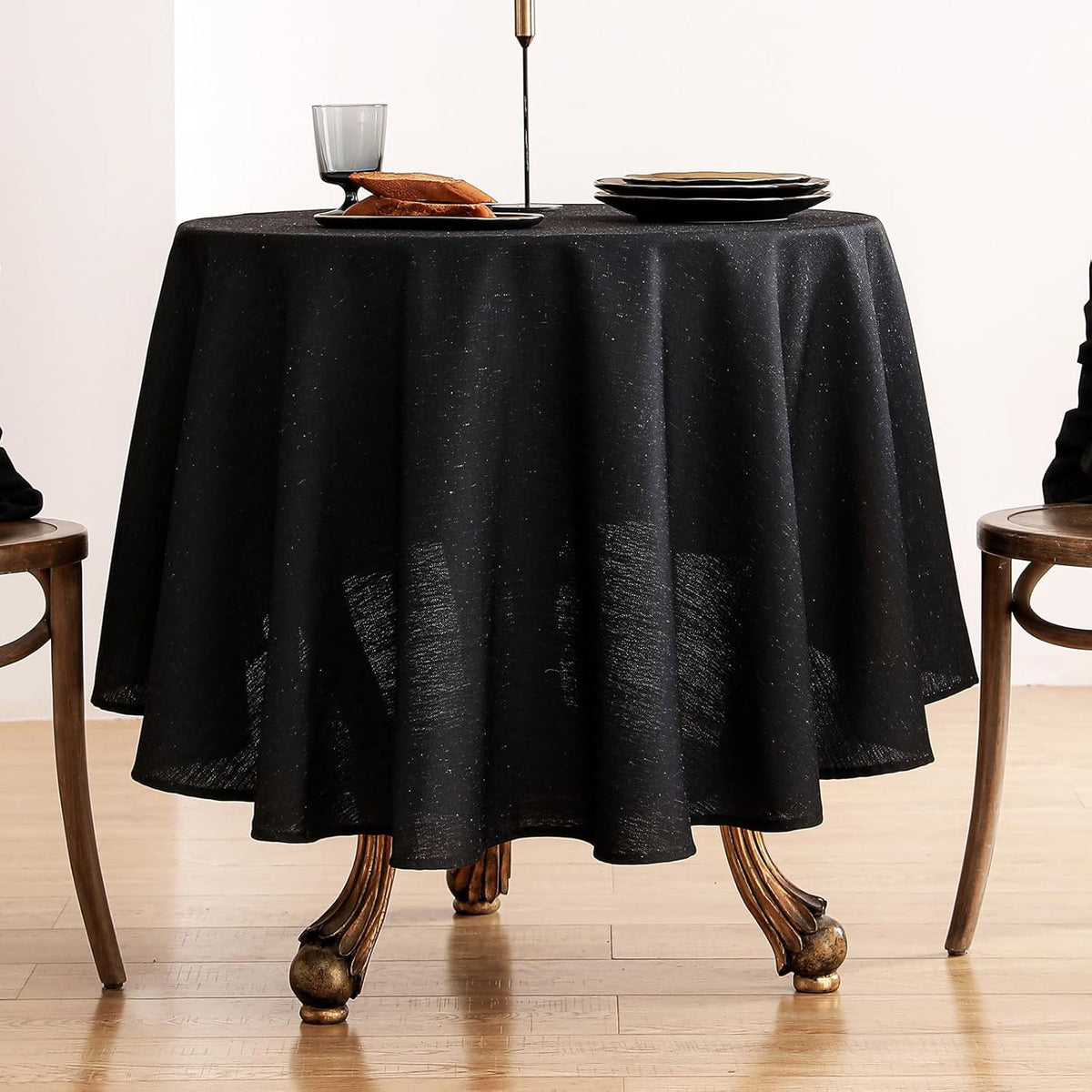 ISAENNE Black Tablecloth for Round Tables,Linen Table Cloth Solid Color Plain Simplicity,Heavy Durable Table Cover for Dining Kitchen Decor Party Banquet, Diameter 55"