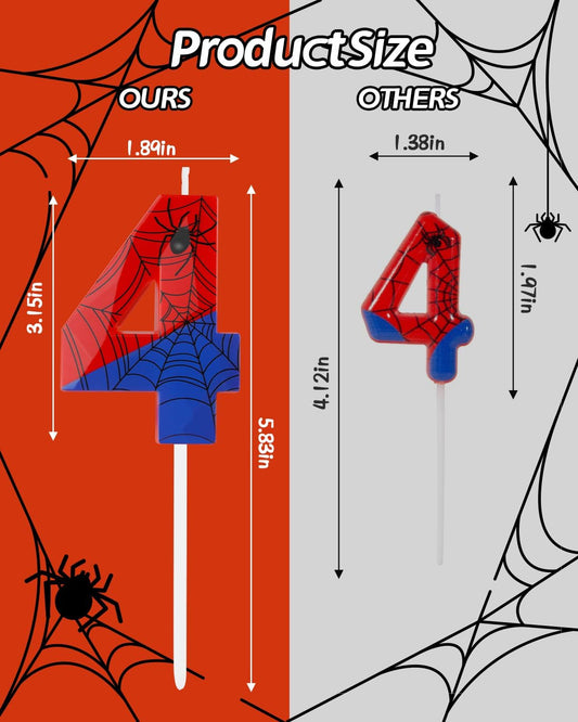 Number 4 Spider Themed Birthday Candle, 2.68 Inch Red Blue Spider Birthday Candles, Number Candles Birthday Cake Toppers Web Candles for Boy Girl Spider Party Decoration Supplies Halloween Party