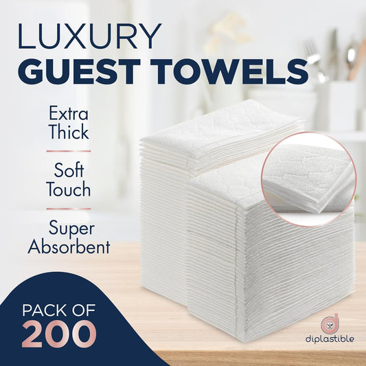 Disposable Guest Towels 200 Pack - White Napkins for Guest Bathroom, Heavy Duty Disposable Hand Towels, Ultra Absorbent Linen Feel Paper Napkins for Bathroom, Parties and Events