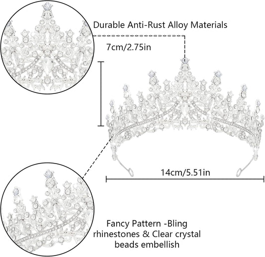Crystal Tiaras & Crowns for Women, Bride Royal Queen Headband Princess Headpieces for Birthday Cake Crown & Prom Pageant Party
