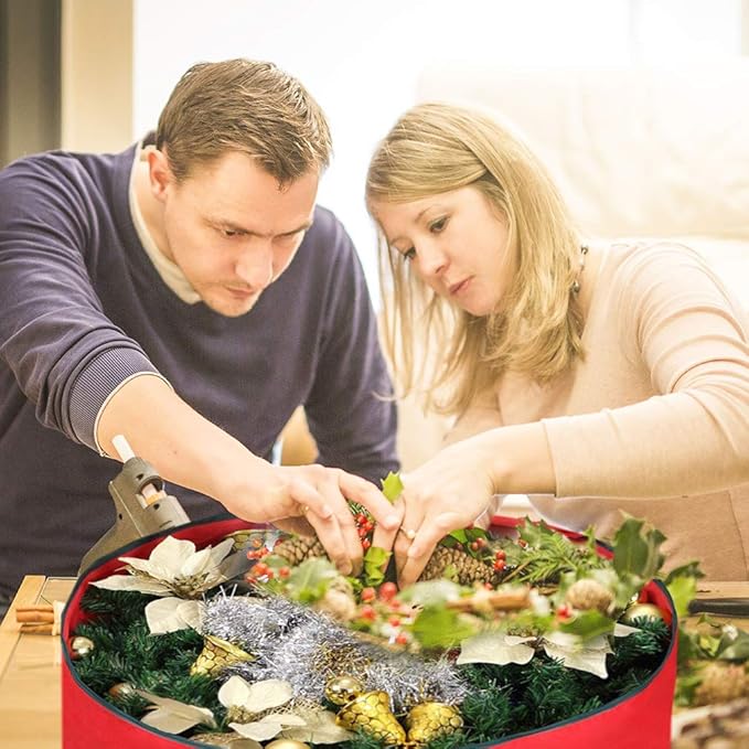 Primode Christmas Wreath Storage Bag 30" - 2 Pack Artificial Wreath Container - Garland Holiday Xmas Wreaths Holder - Sturdy Handles - Card Slot Dual Zipper Strong 420D Oxford (30 Inch, Red)