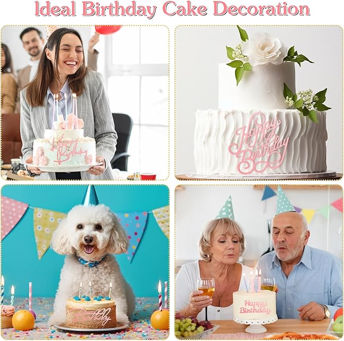6 Pcs Rose Gold Happy Birthday Cake Topper Side Mirror Acrylic Cake Topper Happy Birthday Cake Sign Decorations Rose Gold Cake Inserts Cake Decor Supplies Cupcake Toppers for Birthday Party Cake