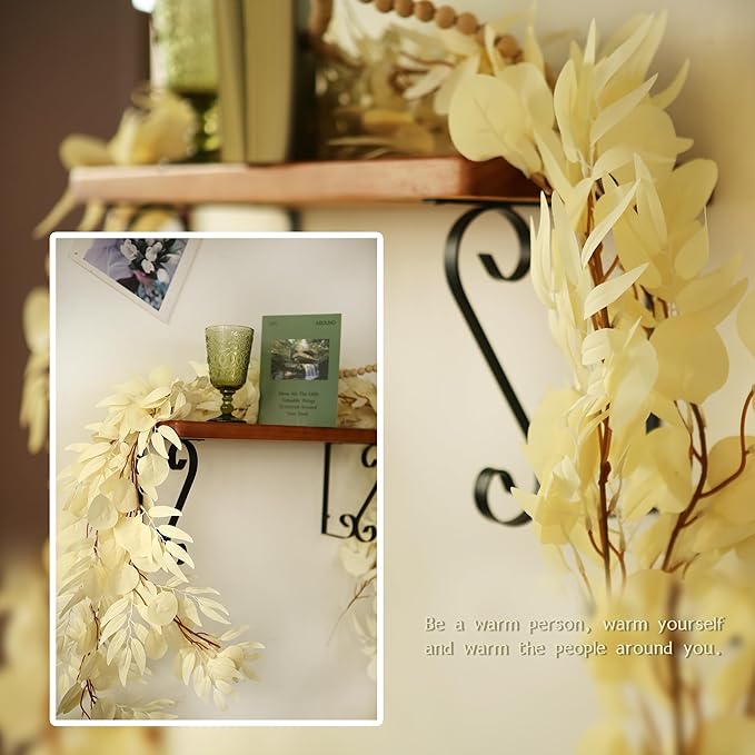 Greentime 2 Pack Artificial Eucalyptus Garland 6.5FT Champ Boho Spring Garland for Wedding DIY Table Runner with Warm Taupe Flowers Fireplace Fences Decor