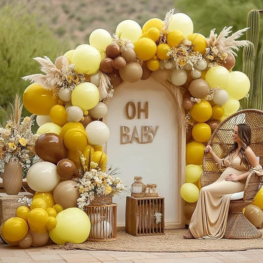 Balloon Garland Arch Kit Pastel Yellow Blush White Sand Brown Balloons Double Stuffed Mustard Yellow Bee Balloons for Neutral Baby Shower Wedding Birthday Gender Reveal Party Decorations