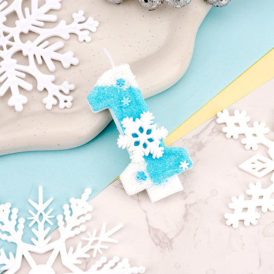 Frozen Birthday Party Decorations, Number 1 Birthday Candle, Frozen Birthday Party Favors, Happy Birthday Candle for Cake, Blue Snowflake Cake Topper Decoration for 1st 1 Year Old Party Favor Supplies