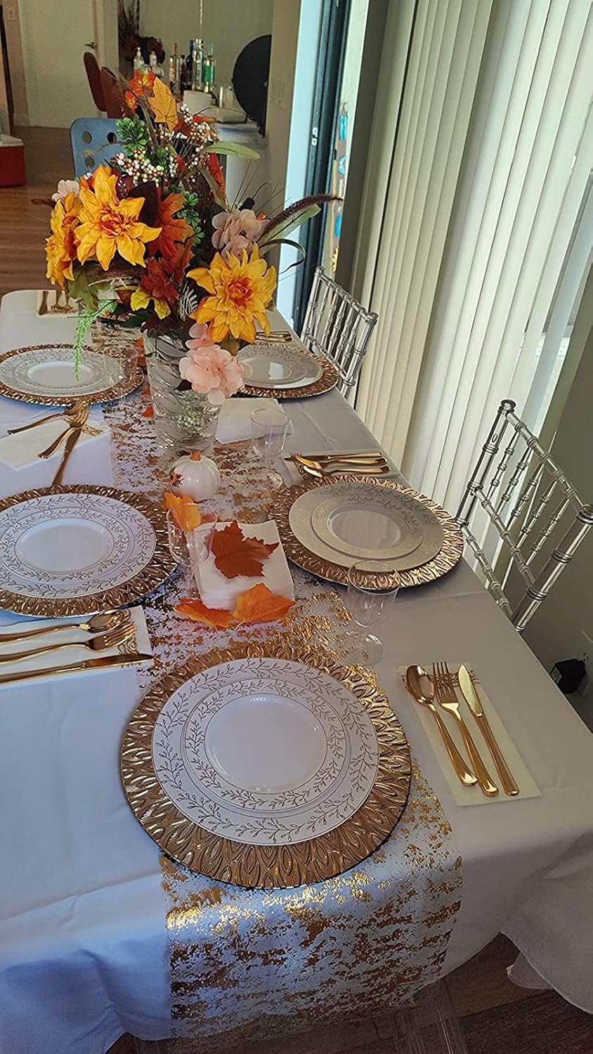2 Pcs Glitter Metallic Gold Table Runner - Sparkle Thanksgiving Decor for Party, Christmas, Wedding