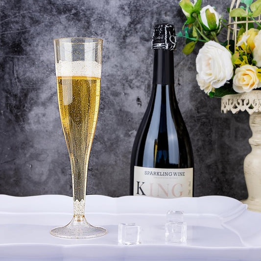 WDF 36 Pack Gold Glitter Plastic Champagne Flutes - 7OZ Disposable Gold Champagne Glasses Plastic for Thanksgiving Party, Wedding, New Year