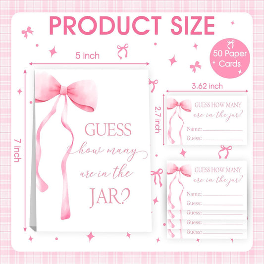 Pink Bow Baby Shower Decorations, Guess How Many Baby Shower Diaper Raffle Game Kit, Decoration For Girl's Baby Shower with 50PCS Cards Kids' Party Banners, Party Favor & Decorations
