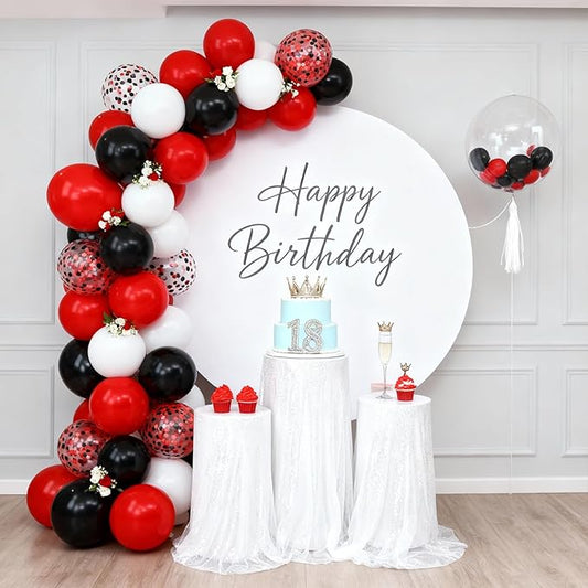 Red and Black Balloons - 60PCS 12 Inch White Pearl,Red,Black,Red Black Metallic Confetti Balloons for Birthday, Wedding, Graduation, Baby Shower, Engagement Party Decorations