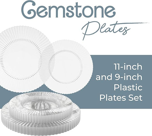 Exquisite 80 Piece Plastic Disposable Plates Set For 40 Guests I 40 X 9 Inch & 40 X 11 Inch Disposable Plastic Plates | Color: Clear | Great for Weddings Parties And Formal Occasions