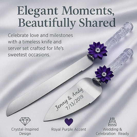 GIFTS INFINITY Personalized Wedding Cake Knife and Server Set with Engraving – Cake Cutting Utensil Set, Keepsake Gift for Wedding, Anniversary, Reception, Birthday & Other Occasions (CH-101PU)