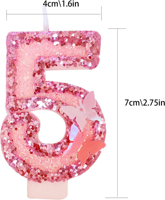 Birthday Candles Number 5,Pink Glitter Happy Birthday Cake Candles Handmade Sequin Numeral Candle