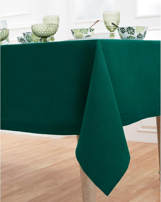 Solino Home Linen Tablecloth for Rectangle Tables 60 x 108 Inch - 100% Pure Linen Rainforest Green Table Cloth - Fete, Machine Washable Cloth Tablecloth for Fall, Thanksgiving, Christmas, Holiday