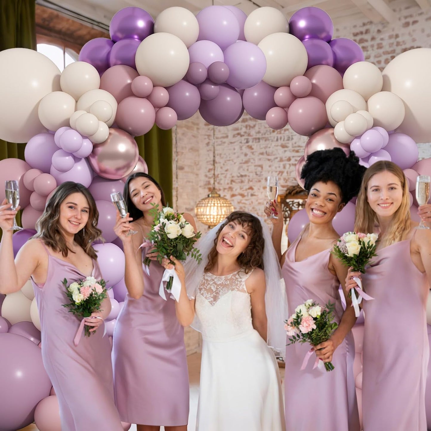 Dusty Purple Balloons Garland Arch Kit, Pink Purple Metallic Rose Gold Balloon, Lilac Retro Pink Sand White Balloon for Boho Baby Shower Bridal Wedding Birthday Mother's day Butterfly Party Decoration