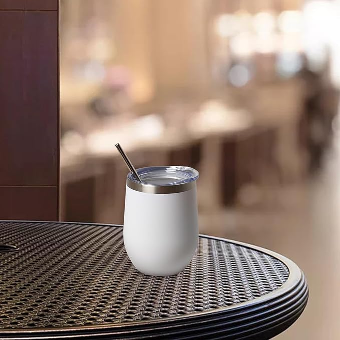 12 oz Insulated Wine Tumbler with Lid and Straw,Stainless Steel Stemless Wine Tumbler Glasses Double Wall Vacuum Wine Cups Tumbler Bulk for Coffee,Champaign,Cocktail,Office(Multicolor,4)