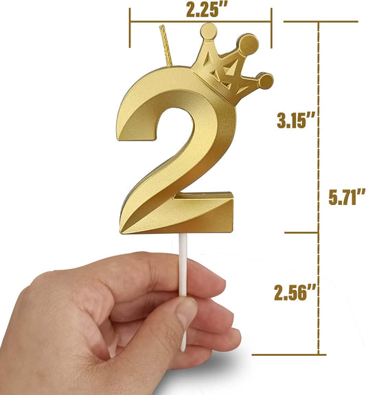 The Gold Number 2 Birthday Candles for Cake is Beautiful Number Candles for Birthday Decorations for Boys and Girls (Gold-2, Crown)