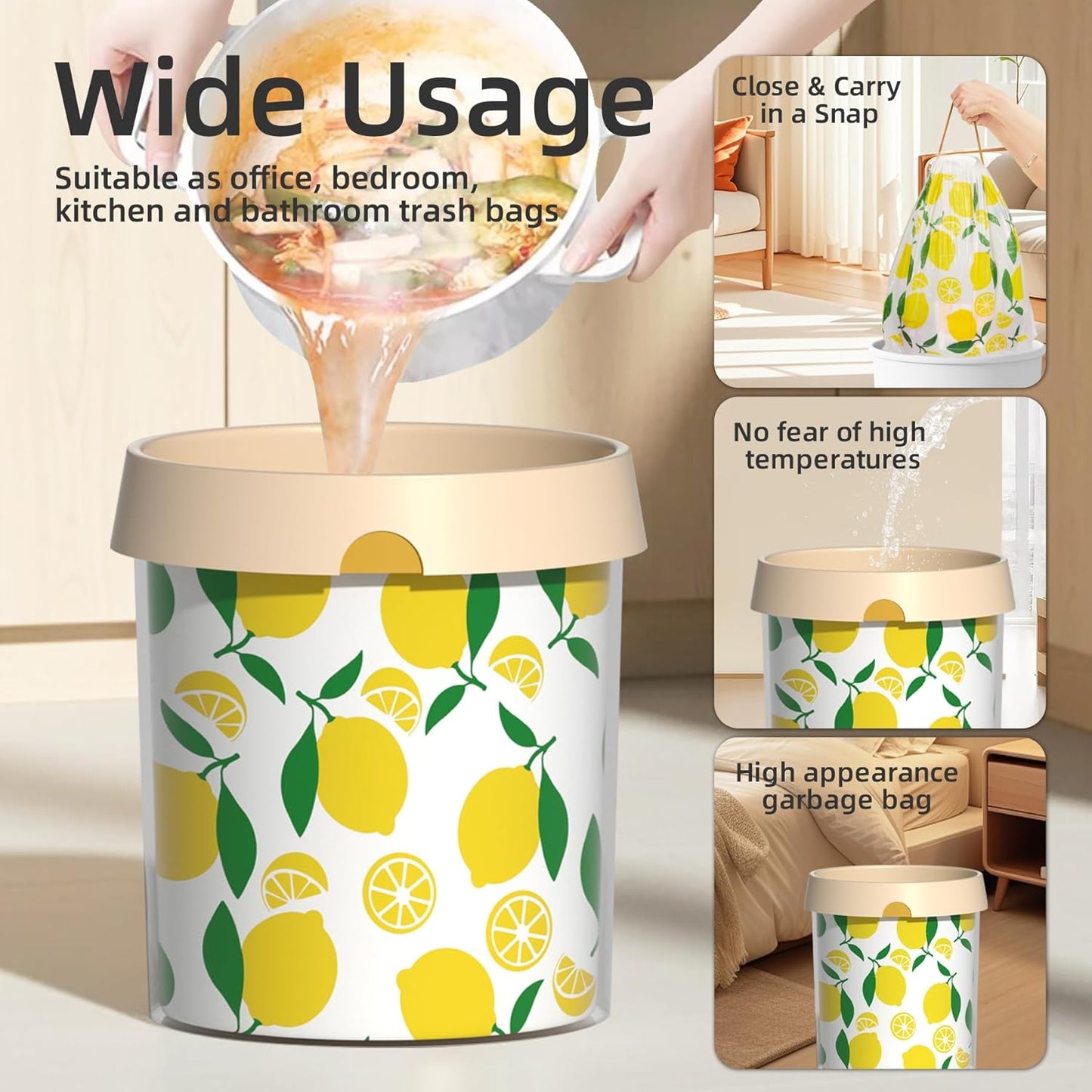 4 Gallon Small Trash Bags Drawstring,4 Gal Trash Can Liners,Small Bathroom Garbage Bags Scented,Tear Resistant Garbage Bags,50 Count Trash-Can-Liners (Lemon)