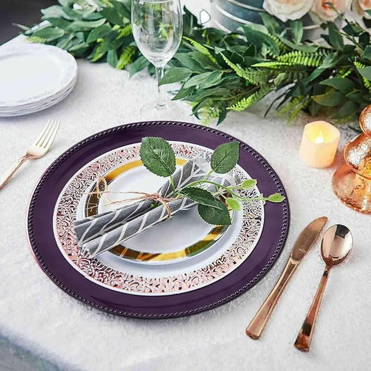 Efavormart 6 pcs 13" Purple Beaded Round Charger Plates for Tabletop Decor Holiday Wedding Catering Event Decoration