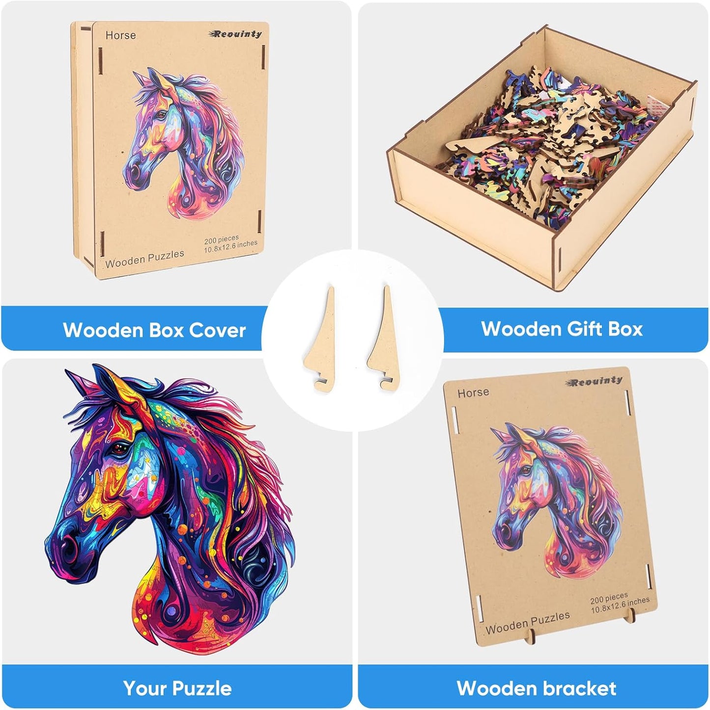 Reouinty Puzzles for Adults 1000 Piece, Horse Liberty Cool Puzzles Wooden Jigsaw 22 * 25.6 in, Unique Shape Animal Adult, Irregular Wood Best Gift for Adults and Kids Family Game