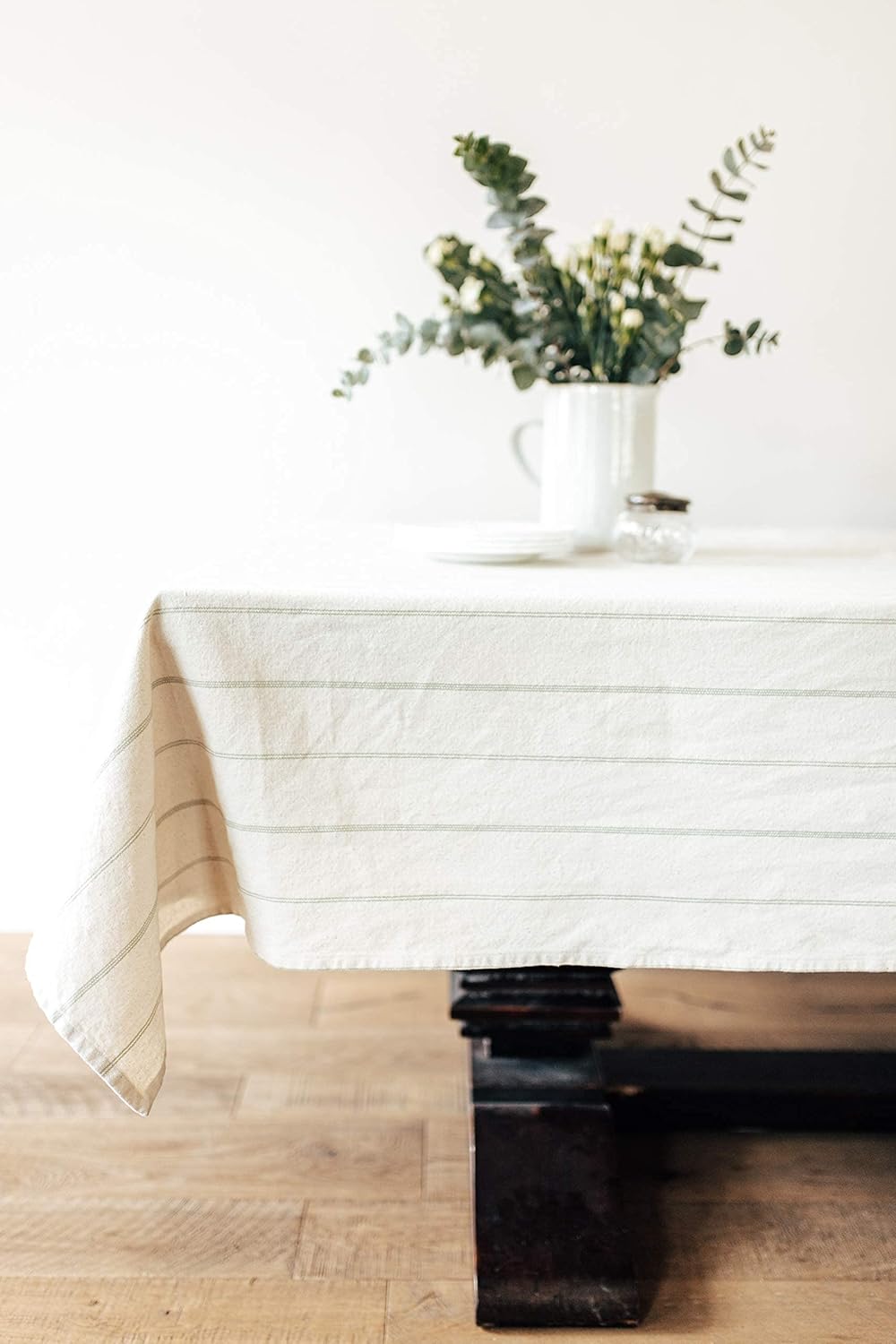60x120 in Cotton Linen Tablecloth – Rectangular Dining Table Cover with Elegant Pattern for Kitchen, Weddings, Parties, Picnic and Everyday Decor – Green Stripe/Natural