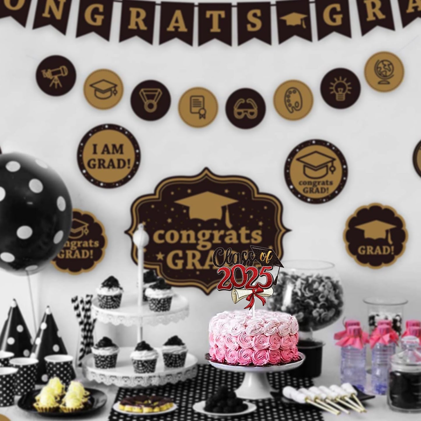 LINGBOOM Class of 2025 Happy Graduation Cake Topper Red Glitter Grad 2025 Happy Graduation We are So Proud of You Cake Decorations Congrats Grad Party Supplies (Red)