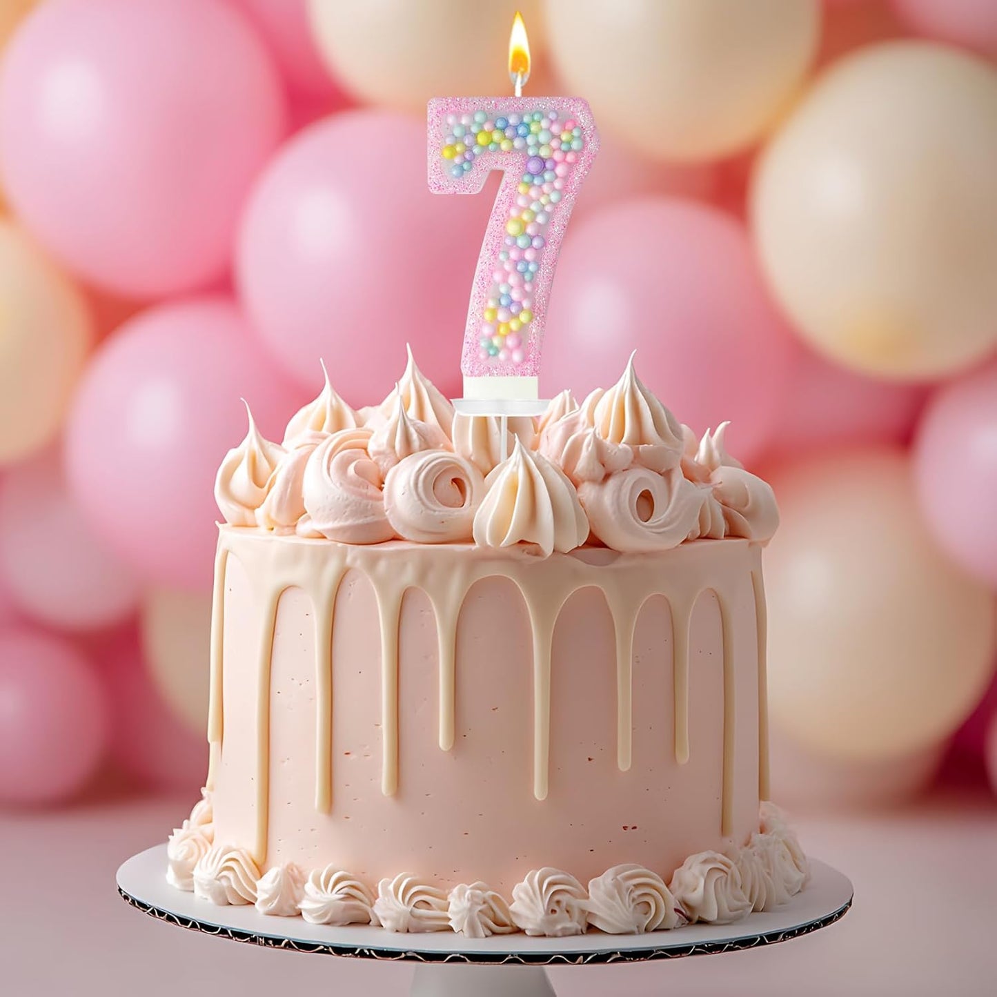 Zlongron Birthday Number Candles, Handmade Macaron 3D Flash Number 7 Candle, Suitable for Girls and Boys' Birthdays, Weddings, Anniversaries, Theme Party Cake Decorations