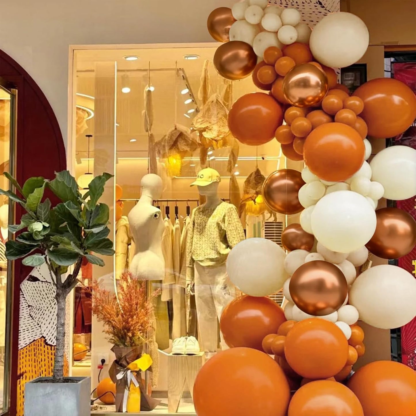 Orange White Gold Balloon Garland Arch Kit, 166Pcs Boho Fall Balloons for Birthday Autumn Thanksgiving Day Wedding Baby Shower Party Decorations