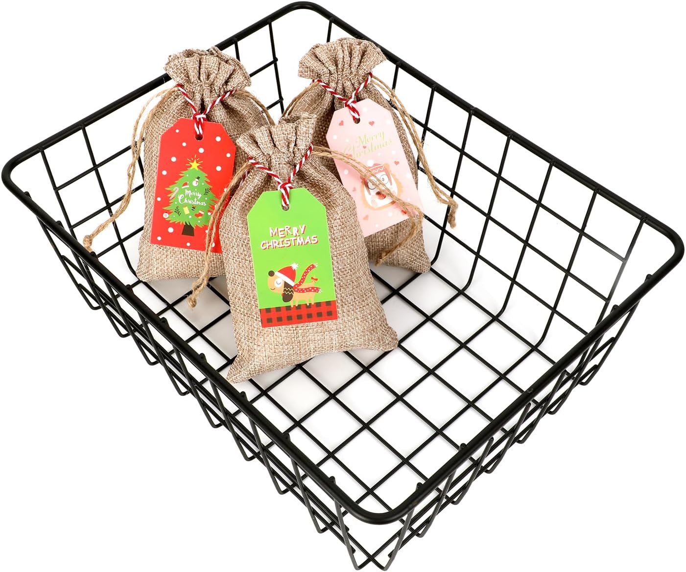 Tapleap Burlap Bags with Drawstring, 4x6 Inches Burlap Sack with Christmas Tags and String (Lot of 50) for Wrapping Christmas Gifts, Party Favors or for Christmas Decorations