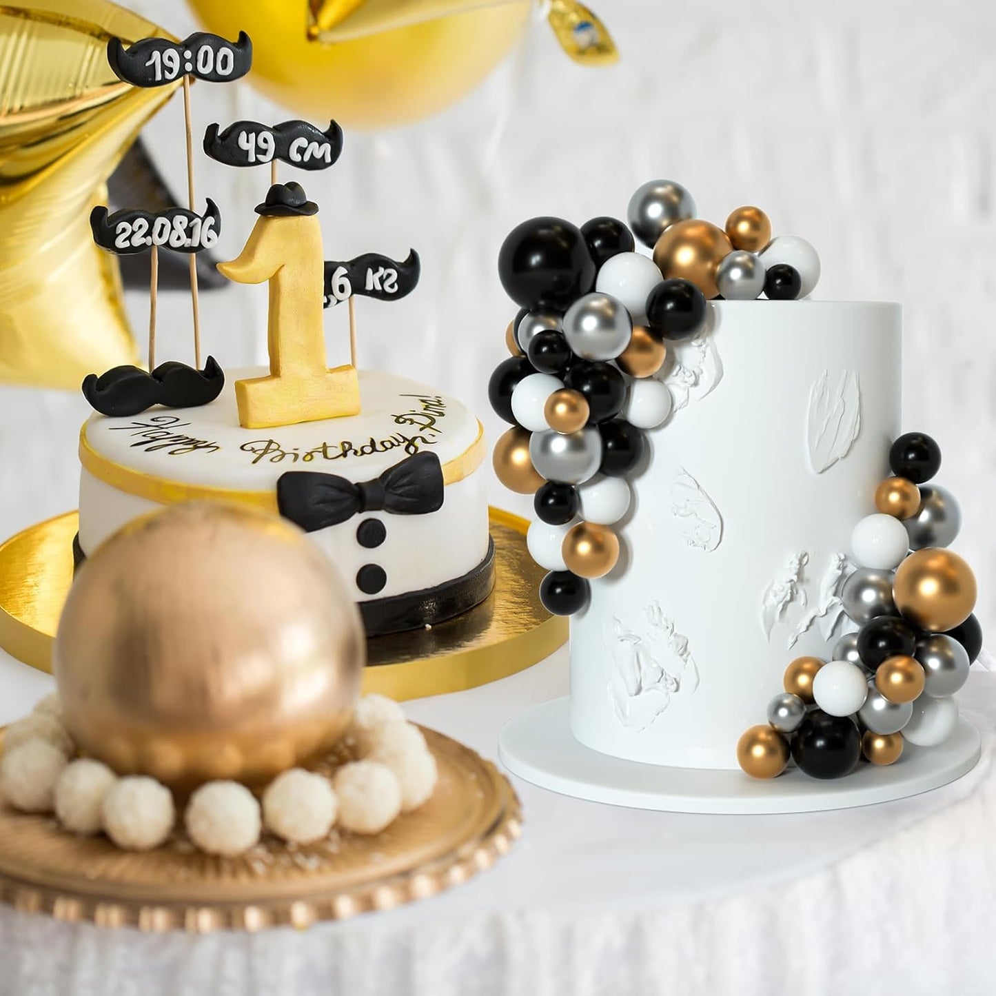75 Pieces Cake Balls Topper Decorations Foam Cupcake Topper Mini Balloon Cake Topper Balls Cake Picks for Cake Deco Birthday Party Wedding(Black, Gold. Silver, White)