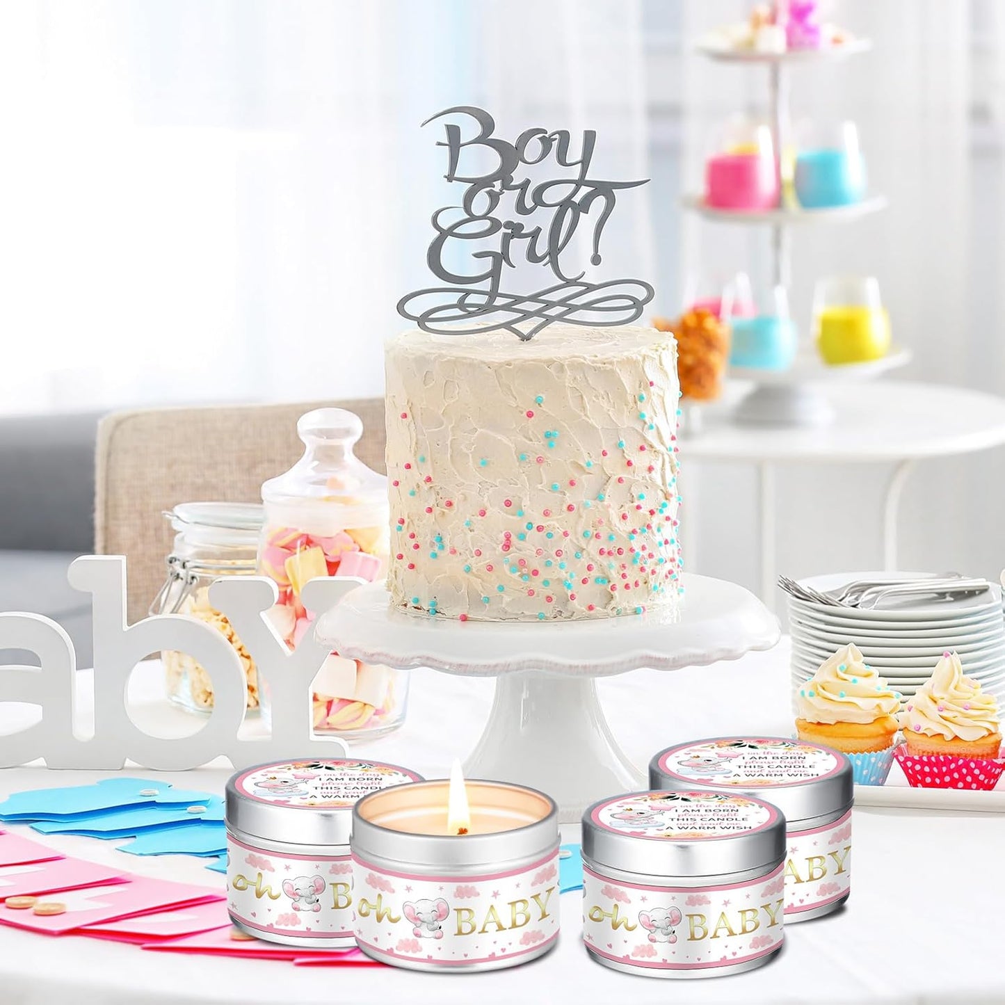MTLEE 24 Pcs Elephant Baby Shower Party Favors Candles Lavender Scented Baby Shower Favors for Guests Rustic Tealights Candles Gender Reveal Return Gifts Girl Boy(1.2 Oz, Pink)