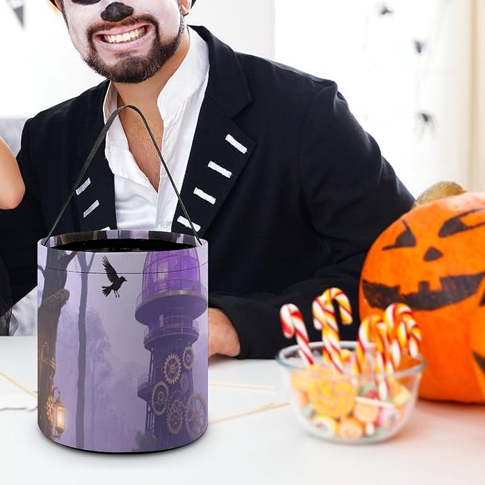 Halloween Candy Bucket - Gothic Fog Forest Trick Or Treat Candy Bag, Gift Bag for Party Favor Supplies
