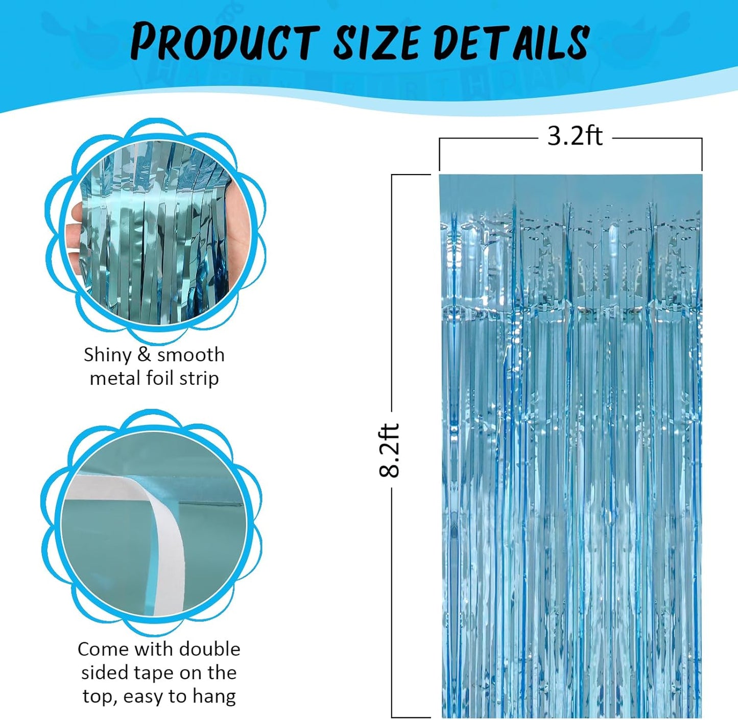 Accevo 3Pack Light Blue Party Streamers 3.2x8.2 Feet Metallic Fringe Curtains Tinsel Streamers Party Decor for Summer Party Beach Theme Party Decorations Wedding Birthday Xmas New Year Photo Booth