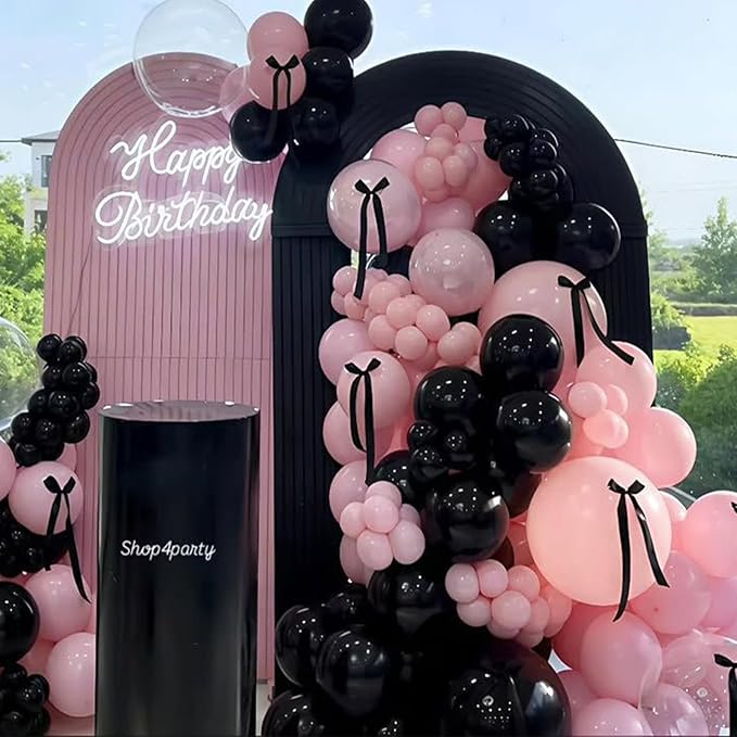 Black Pink and Gold Balloons Arch Kit, 134pcs 18/12/10/5inch Black Pastel Pink Chorme Gold Balloons Garland for Princess Birthday Wedding Bridal Baby Shower Bachelorette Mother's Day Party Decorations