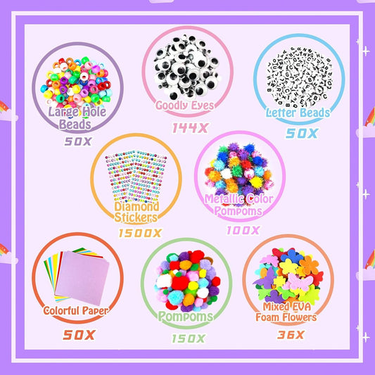 3000Pcs Arts and Crafts Supplies for Kids Craft Kits with Pipe Cleaners Crafting Supply All in 3 Layered Craft Box DIY Crafts for Kids Ages 4-8 8-12 Homeschool Supplies Toys Gifts for Girls & Boys