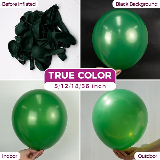 Bezente Green Balloons Latex Party Balloons - 100 Pack 12 inch Round Helium Balloons for Dark Green Themed Wedding Graduation Anniversary Birthday Christmas Party Backdrop Decorations