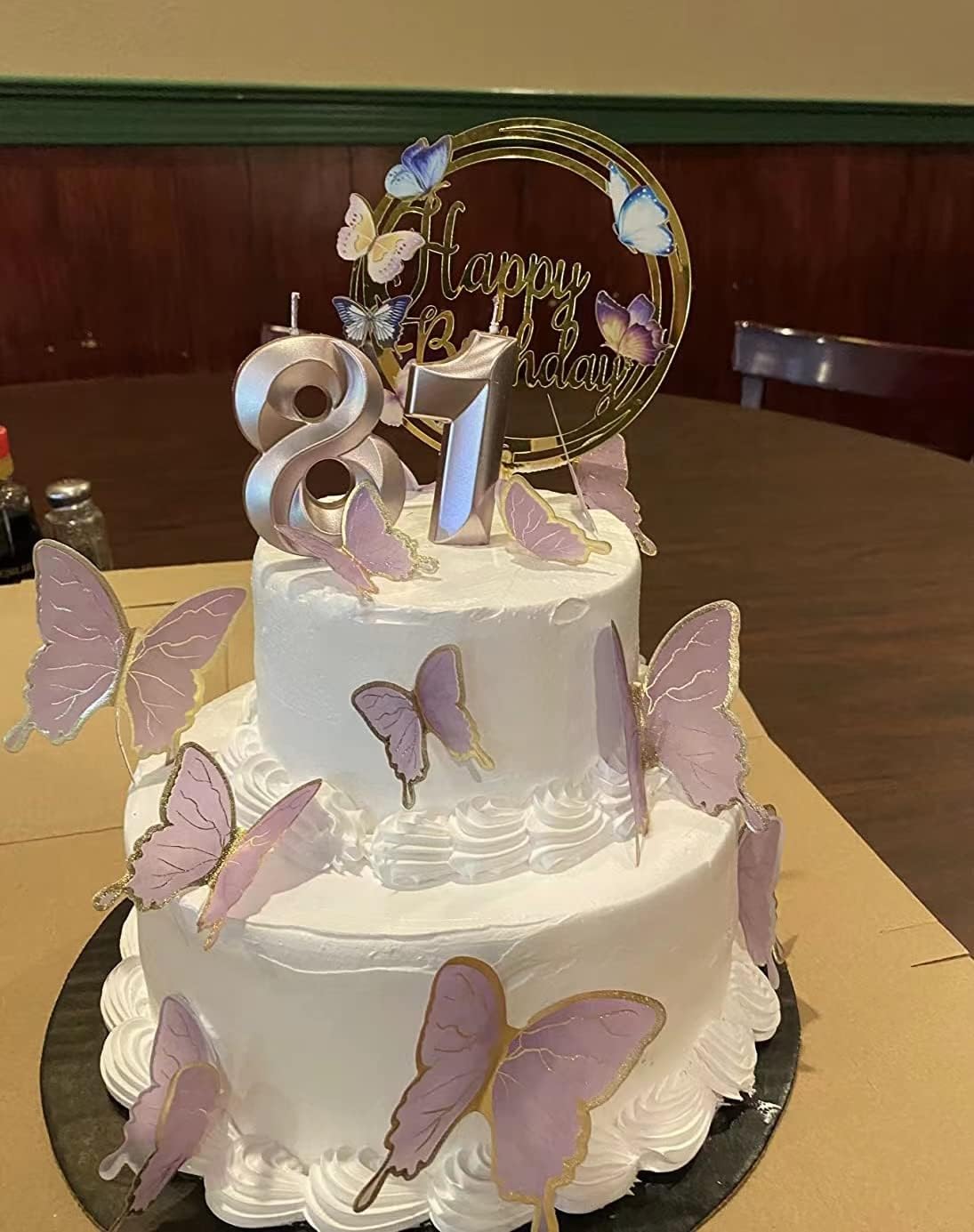 Purple Gold Butterfly Cake Toppers Decorations - 1 Big Acrylic Happy Birthday Cake Topper & 15Pcs 3D Butterfly Cupcake Toppers - Perfect for Women Girl's Birthday